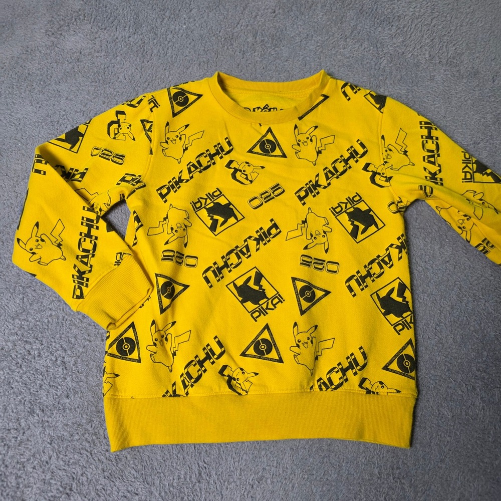 Pokemon Kids Small Sweatshirt Yellow Pikachu All Over Print Graphic Pullover